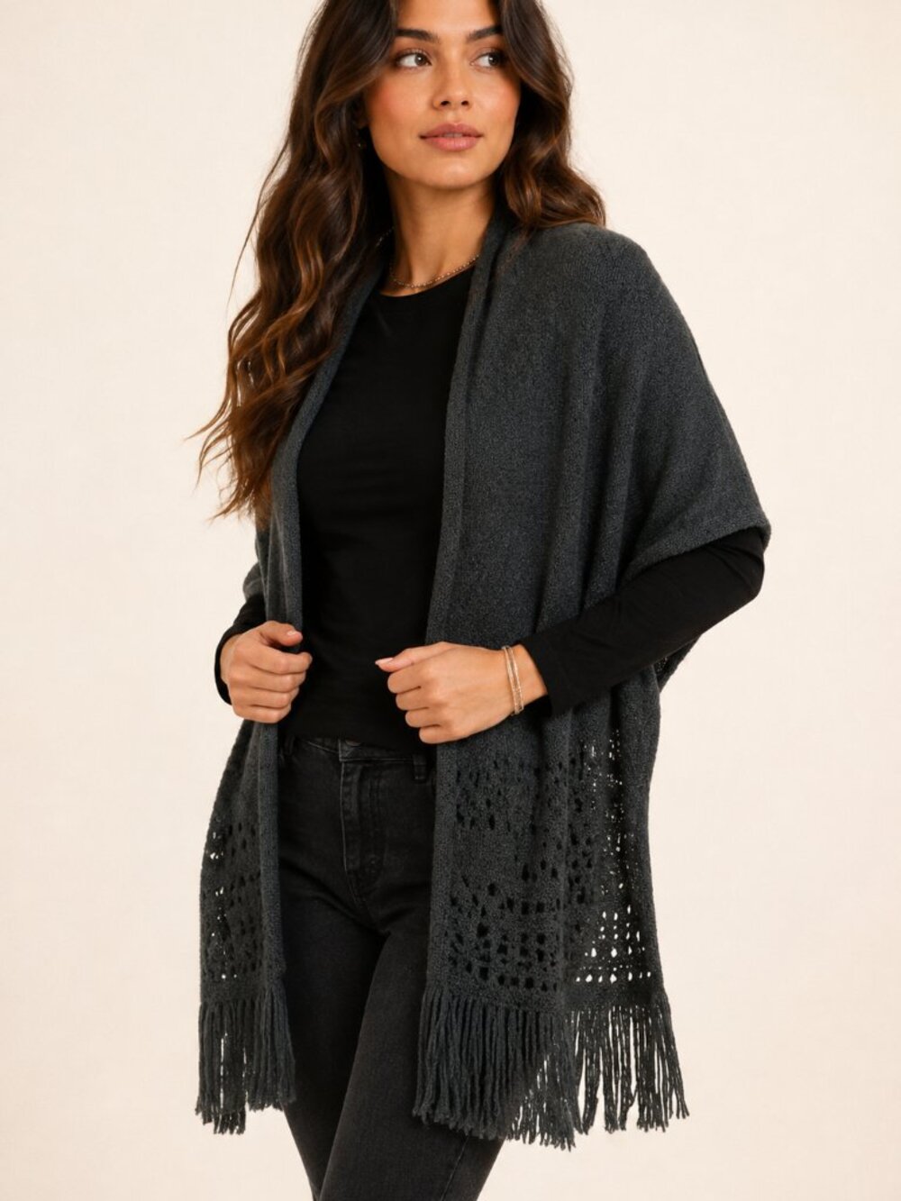 Hollister Elegant Charcoal Fringe Cardigan Sweater NWOT